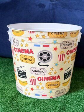 Cinema Reusable Popcorn Bucket Movie Theater Fun Pattern Plastic Tin Container